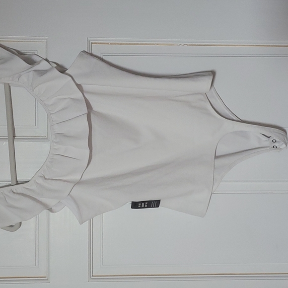 Express White Ruffle Ribbed Bodysuit - Picture 5 of 6